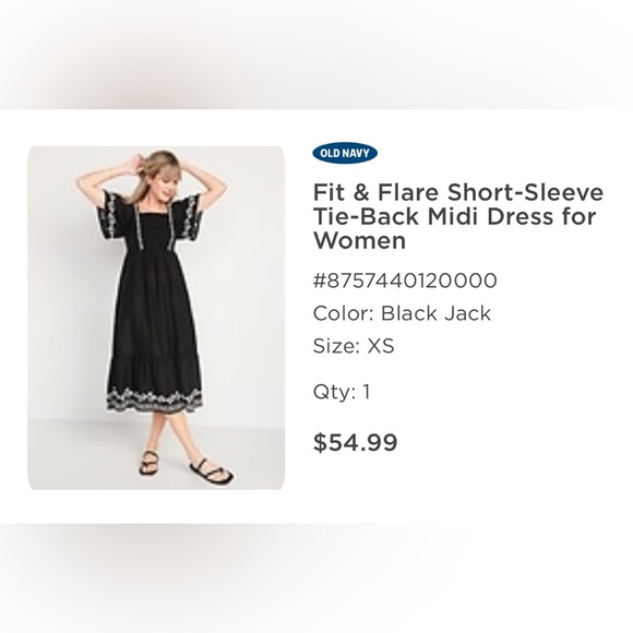 Old Navy Fit & Flare Short-Sleeve Midi Dress, Black, XS - Picture 4 of 10